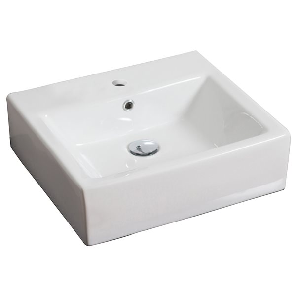 American Imaginations White Ceramic Wall-Mounted Rectangular Bathroom Sink with Chrome Faucet (16.5-in x 21-in)