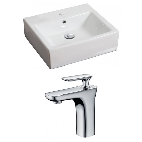 American Imaginations White Ceramic Wall-Mounted Rectangular Bathroom Sink with Chrome Faucet (16.5-in x 21-in)