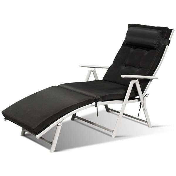 Costway Grey Metal Stationary Chaise Lounge with Black Cushioned Seat - Set of 2