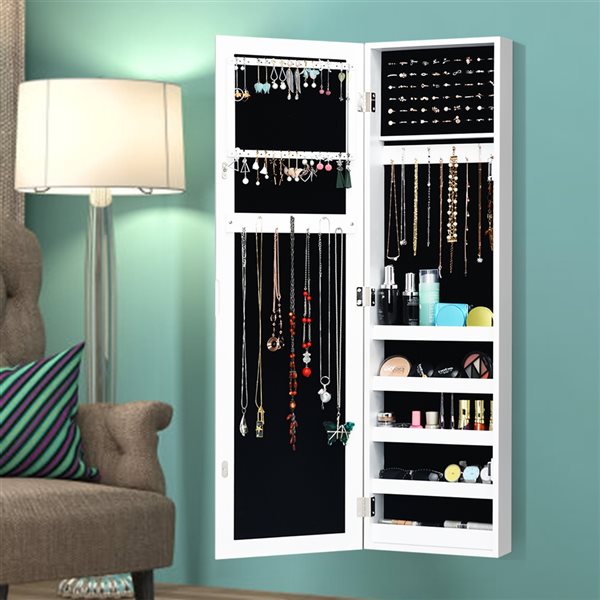Costway White Over-The-Door Mirrored Jewelry Armoire