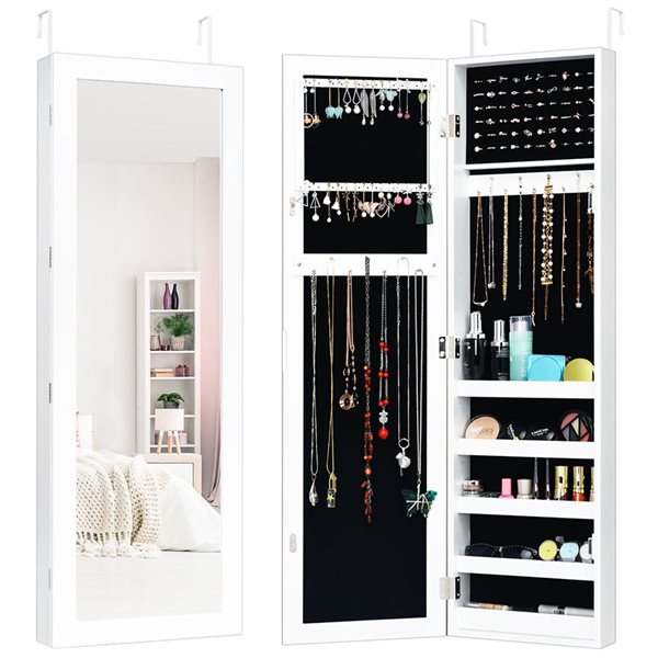 Costway White Over-The-Door Mirrored Jewelry Armoire