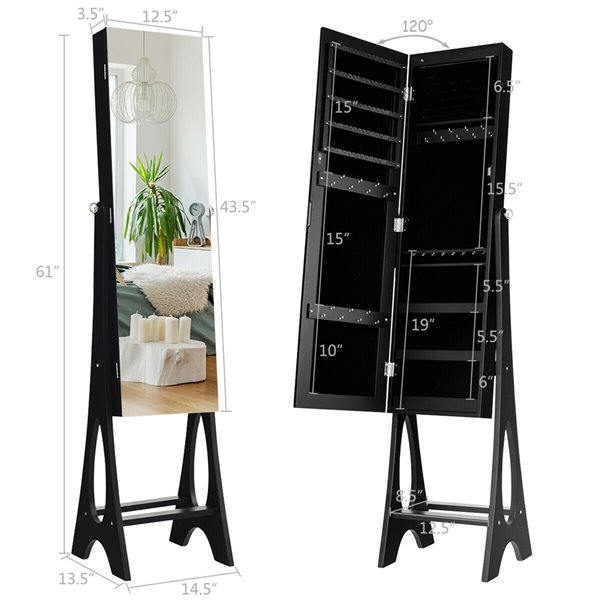Costway Black Floorstanding Jewelry Armoire with LED Light