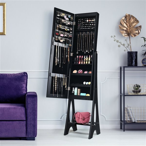 Costway Black Floorstanding Jewelry Armoire with LED Light