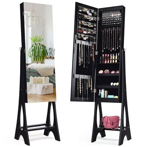 Costway Black Floorstanding Jewelry Armoire with LED Light