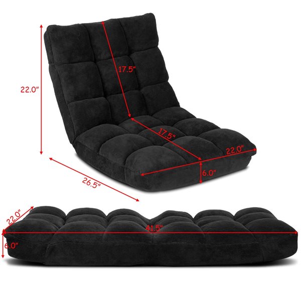 Costway Modern Black Velvet 14-Position Floor Chair