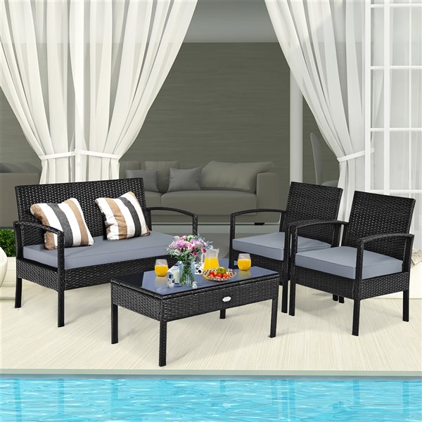 Costway 8-Piece Metal Frame Patio Conversation Set with Grey Cushions Included