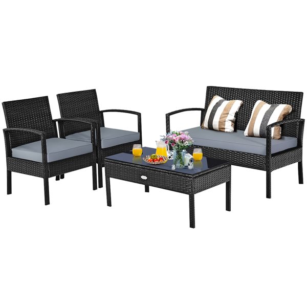 Costway 8-Piece Metal Frame Patio Conversation Set with Grey Cushions Included