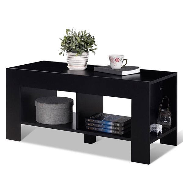 Costway Black Wood 2-Tier Coffee Table with Storage Shelf