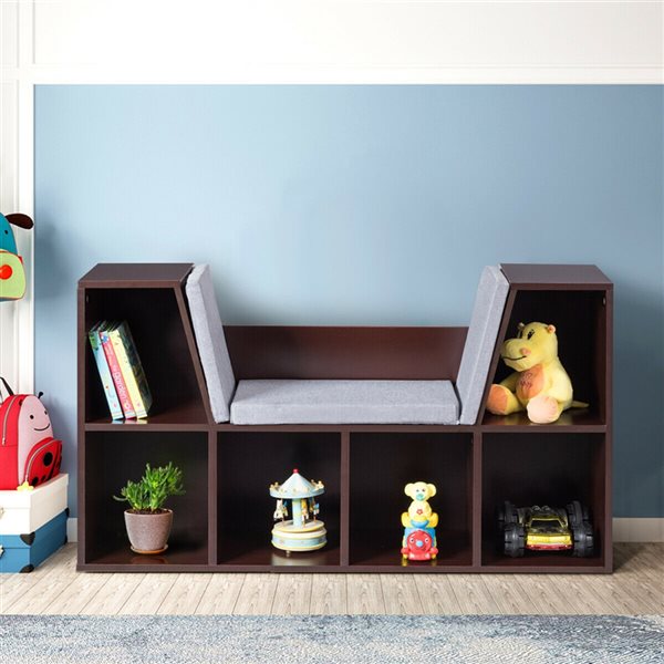 Costway Brown Wood 6-Compartment Kids Standard Bookcase