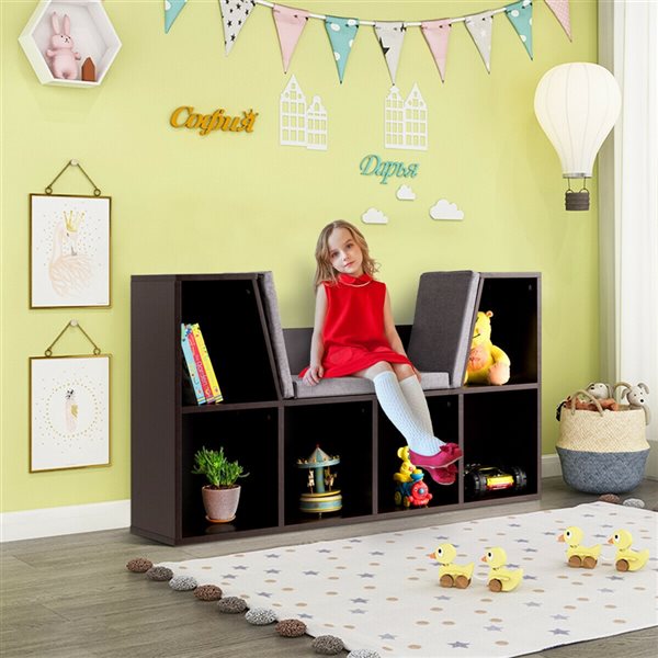 Costway Brown Wood 6-Compartment Kids Standard Bookcase