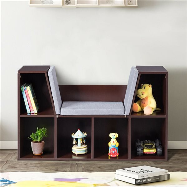 Costway Brown Wood 6-Compartment Kids Standard Bookcase