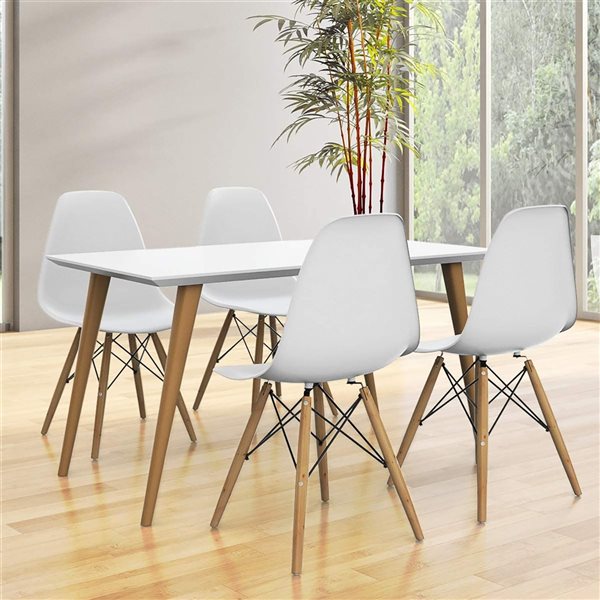 Costway White Contemporary Side Chair with Wood Frame - Set of 4