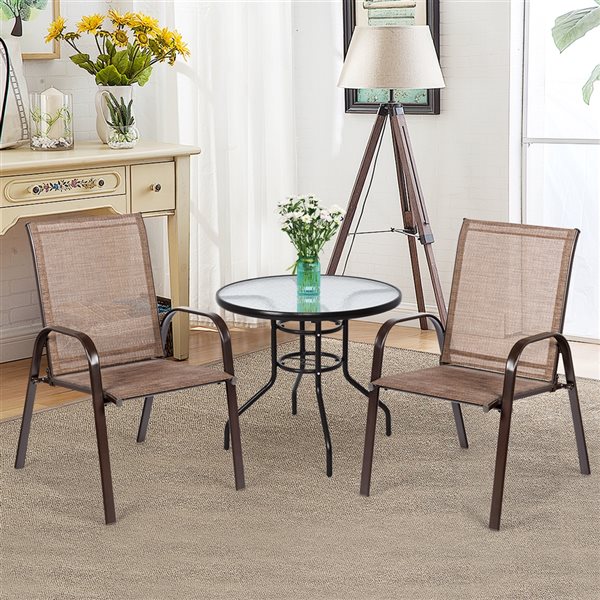 Costway Brown Metal Stationary Dining Chair with Brown Solid Seat - Set of 4