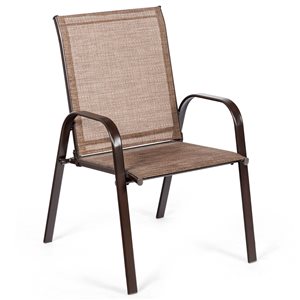 Costway Brown Metal Stationary Dining Chair with Brown Solid Seat - Set of 4