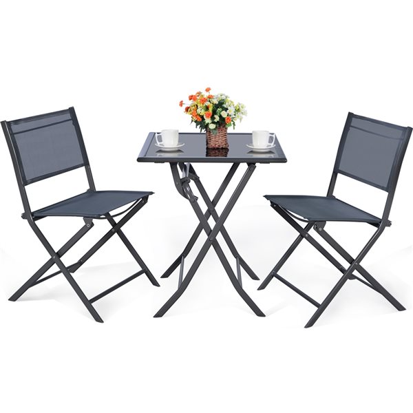 Costway 3-Piece Grey Frame Bistro Patio Dining Set HW51582 | RONA