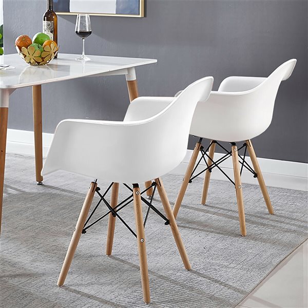 Costway White Plastic Contemporary Arm Chair with Wood Frame - Set of 2