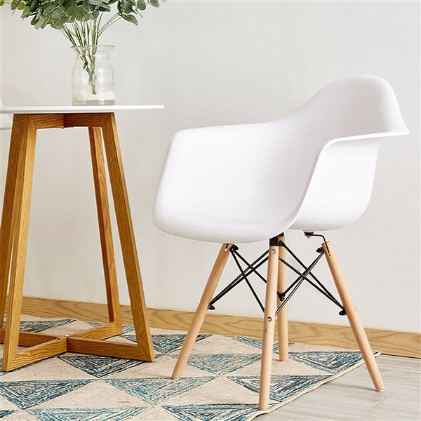 Costway White Plastic Contemporary Arm Chair with Wood Frame - Set of 2