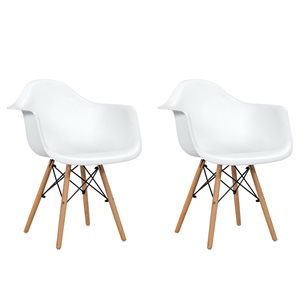 Costway White Plastic Contemporary Arm Chair with Wood Frame - Set of 2