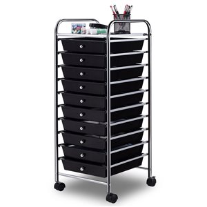 Costway Black 10-Drawer Rolling Storage Utility Cart