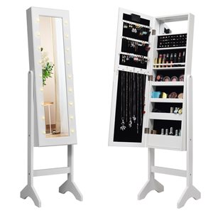Costway White Floorstanding Jewelry Armoire with 18 LED Lights