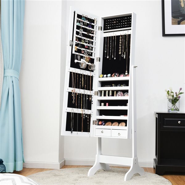 Costway White Floorstanding Jewelry Armoire with Drawers