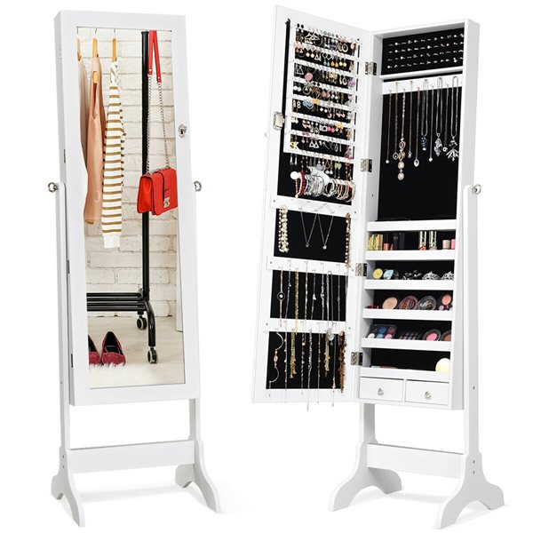 Costway White Floorstanding Jewelry Armoire with Drawers