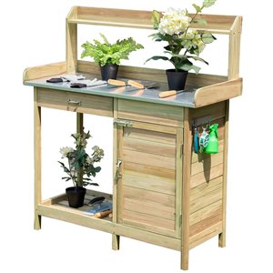 Costway 49.5-in Brown Outdoor Novelty Wood and Metal Potting Bench