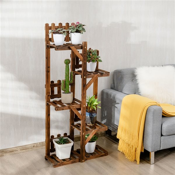 Costway 51.5-in Brown Outdoor Rectangular 5-Tier Wood Plant Stand
