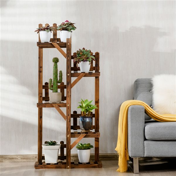 Costway 51.5-in Brown Outdoor Rectangular 5-Tier Wood Plant Stand