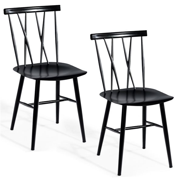 Costway Black Contemporary Side Chair with Black Metal Frame - Set of 2