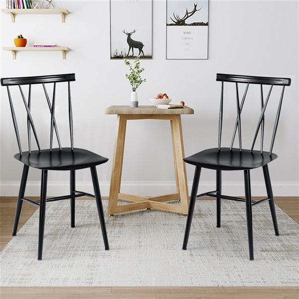 Costway Black Contemporary Side Chair with Black Metal Frame - Set of 2