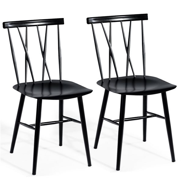 Costway Black Contemporary Side Chair with Black Metal Frame - Set of 2