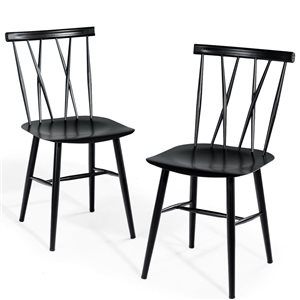 Costway Black Contemporary Side Chair with Black Metal Frame - Set of 2