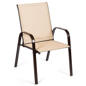 Costway Brown Metal Stationary Dining Chair with Beige Solid Seat - Set of 4