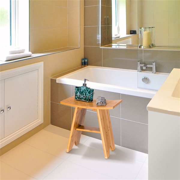 Costway 18in Bamboo Freestanding Shower Seat with Storage Shelf BA7273