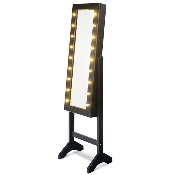 Costway Black Floorstanding Jewelry Armoire with 18 LED Lights