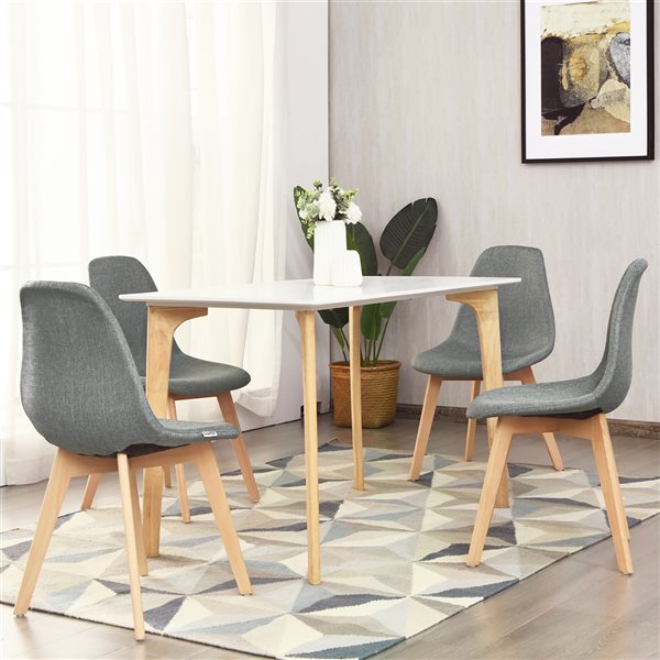 Costway Grey Contemporary Linen Side Chair with Wood Frame - Set of 4