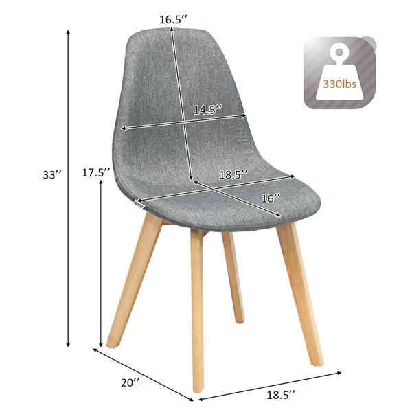 Costway Grey Contemporary Linen Side Chair with Wood Frame - Set of 4