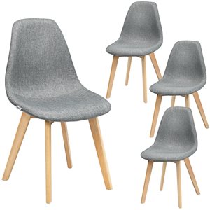 Costway Grey Contemporary Linen Side Chair with Wood Frame - Set of 4