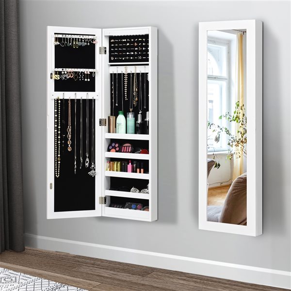 Costway White Over-The-Door Jewelry Armoire with LED Light