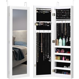 Costway White Over-The-Door Jewelry Armoire with LED Light