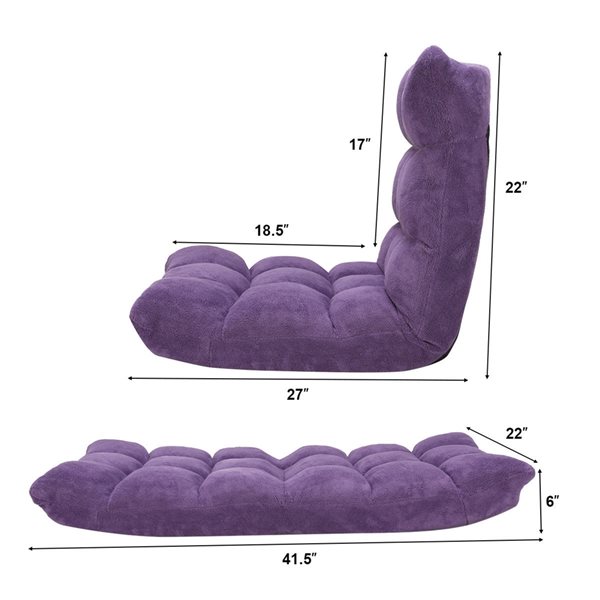 Costway Modern Purple Velvet 14-Position Floor Chair