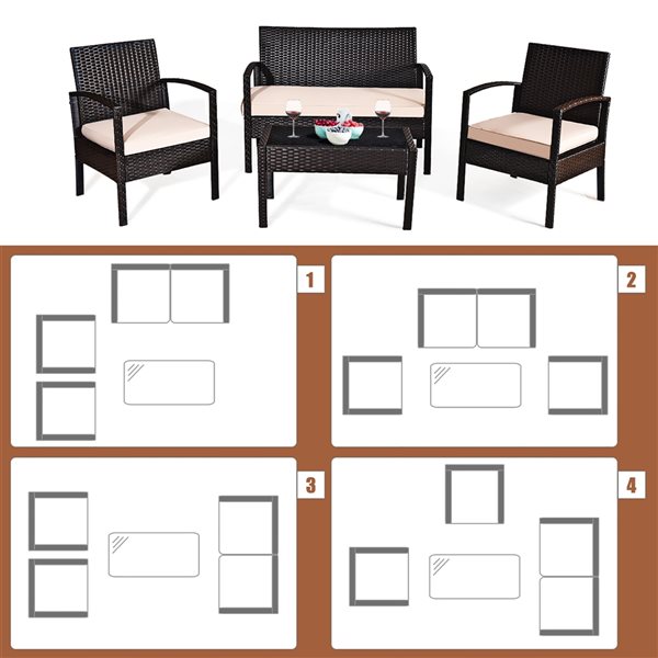 Costway 4-Piece Metal Frame Patio Conversation Set with Off-White Cushions Included