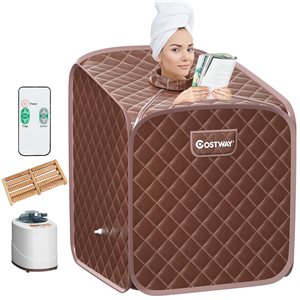 Costway Brown Portable 2-L Steam Sauna Tent with Chair