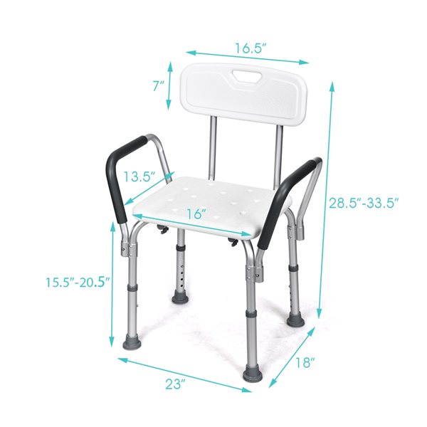 Costway White Plastic Adjustable Height Freestanding Shower Chair ...