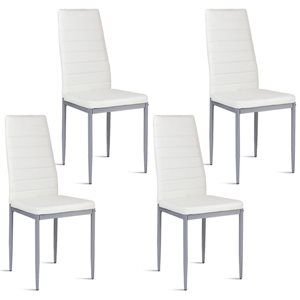 Costway White Contemporary Side Chair with Grey Metal Frame - Set of 4