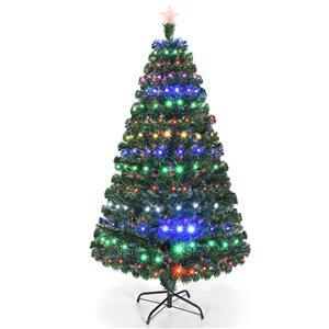 Costway 6-ft Pre-Lit Leg Base Full Green Artificial Fibre Optic Christmas Tree with 230 Multicolour LED Lights