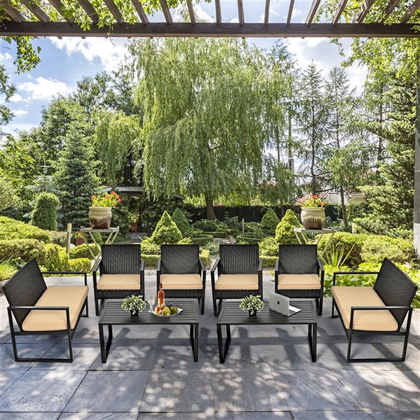 Costway 8-Piece Metal Frame Patio Conversation Set with Beige Cushions Included