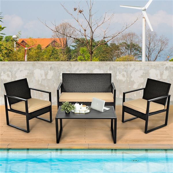Costway 8-Piece Metal Frame Patio Conversation Set with Beige Cushions Included