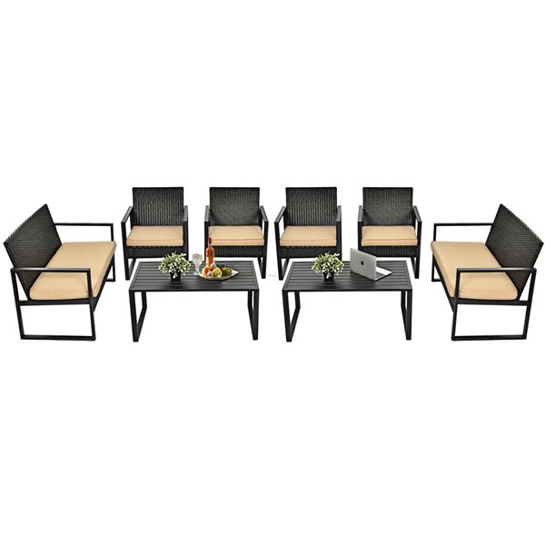 Costway 8-Piece Metal Frame Patio Conversation Set with Beige Cushions Included